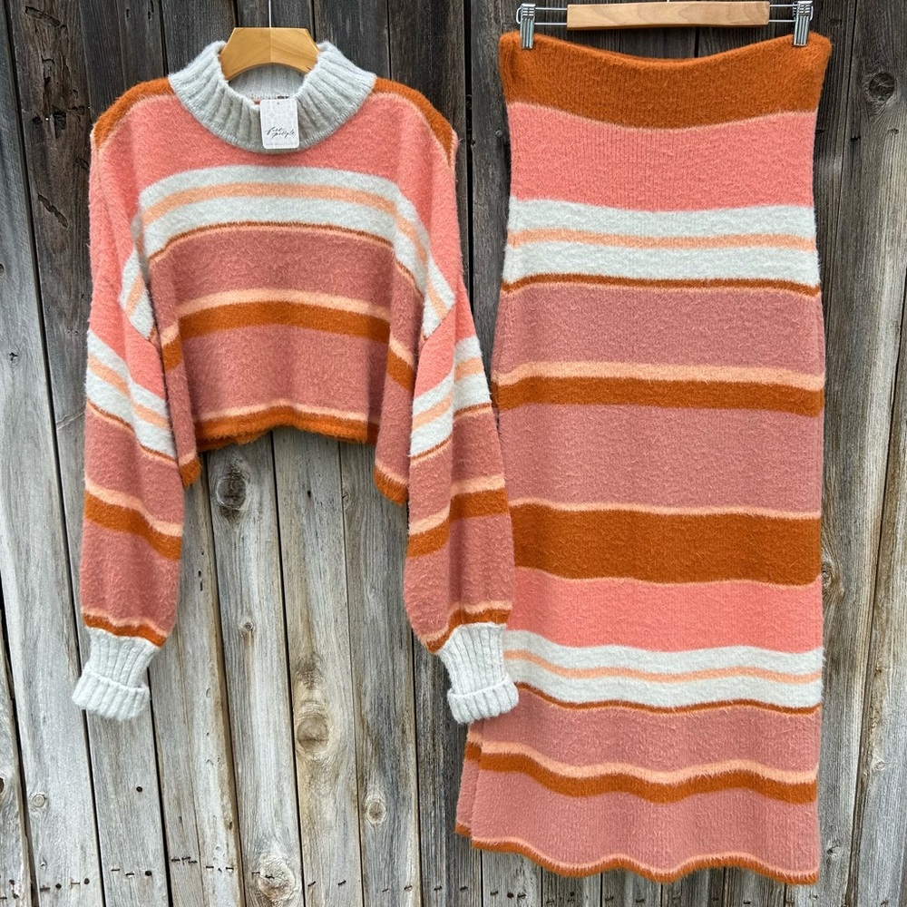 NWT Free People Sofie Sweater Set Original Combo Peach L